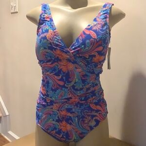 Ralph Lauren Blue and Orange Paisley One Piece Swimsuit